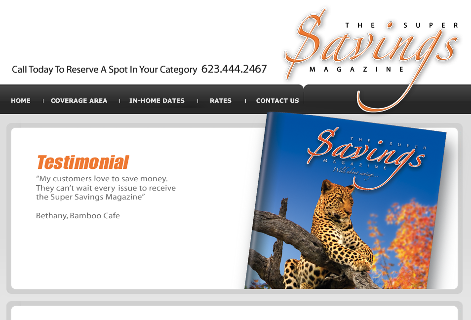 <Testimonial, "My customers love to save money. They can't wait every issue to receive the Super Savings Magazine" Bethany, Bamboo Cafe>